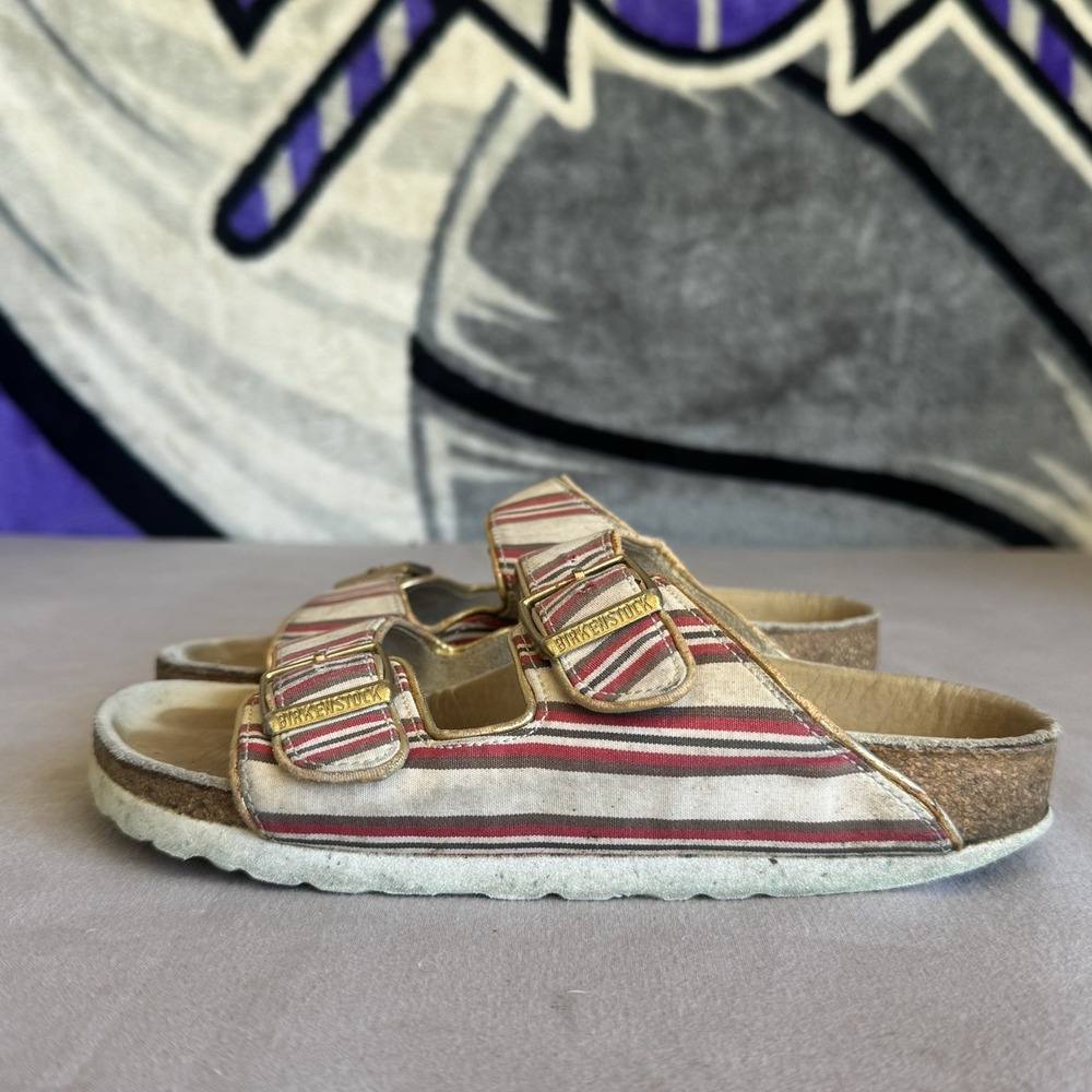 Size 35/W4 - Birkenstocks Arizona Red White Cabana Stripe Slides